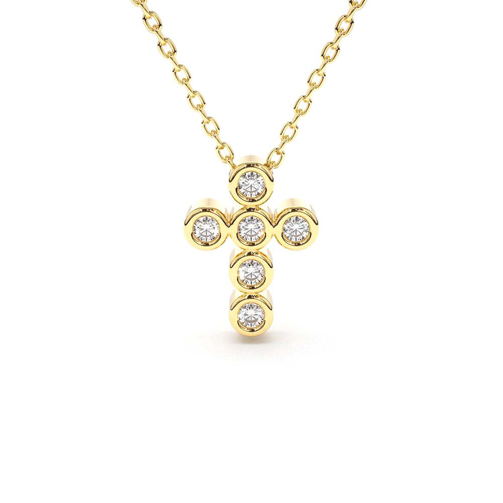 6 Stone Bezel Setting Diamond Cross Necklace in 14K Gold — view 1