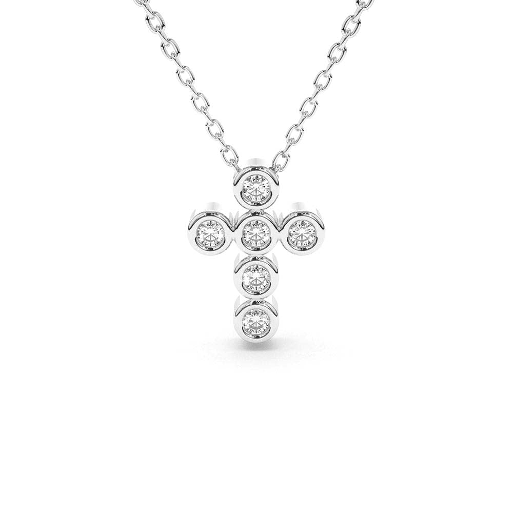 6 Stone Bezel Setting Diamond Cross Necklace in 14K Gold — view 3