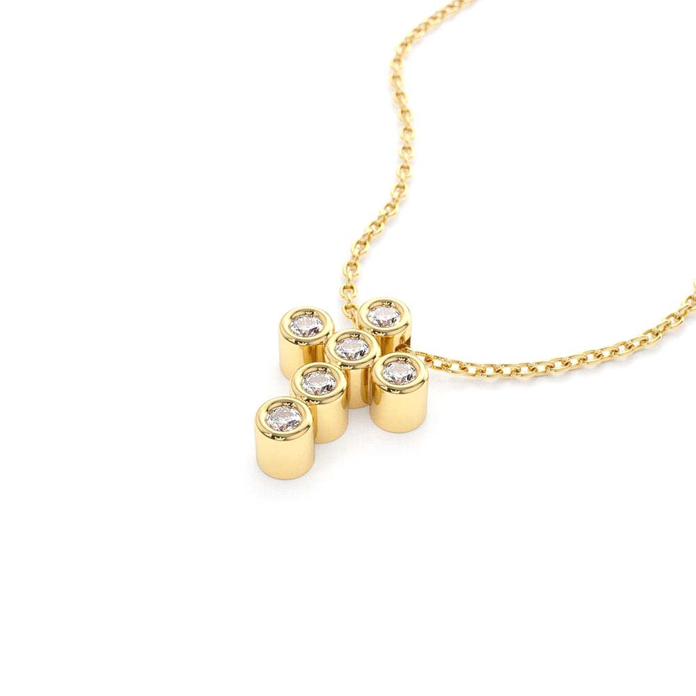6 Stone Bezel Setting Diamond Cross Necklace in 14K Gold — view 2