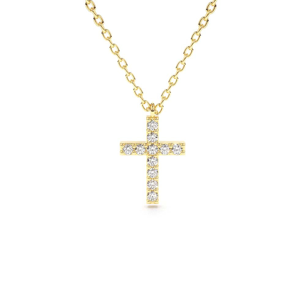 Micro Pave Diamond Cross Necklace in 14K Gold — view 1