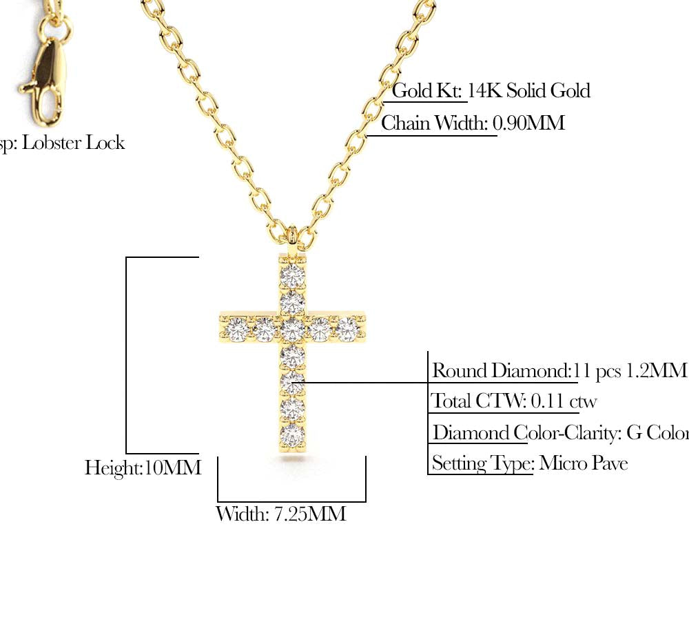 Micro Pave Diamond Cross Necklace in 14K Gold — view 5