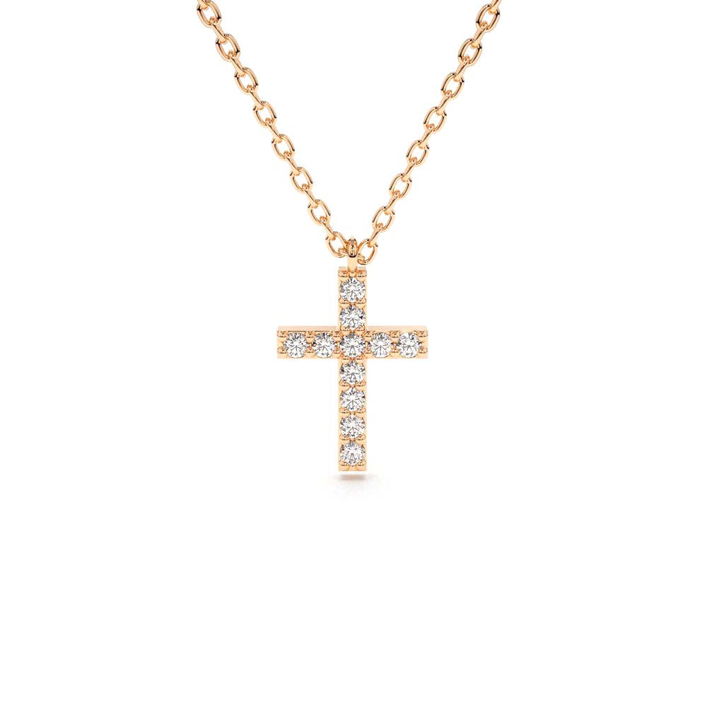 Micro Pave Diamond Cross Necklace in 14K Gold — view 4