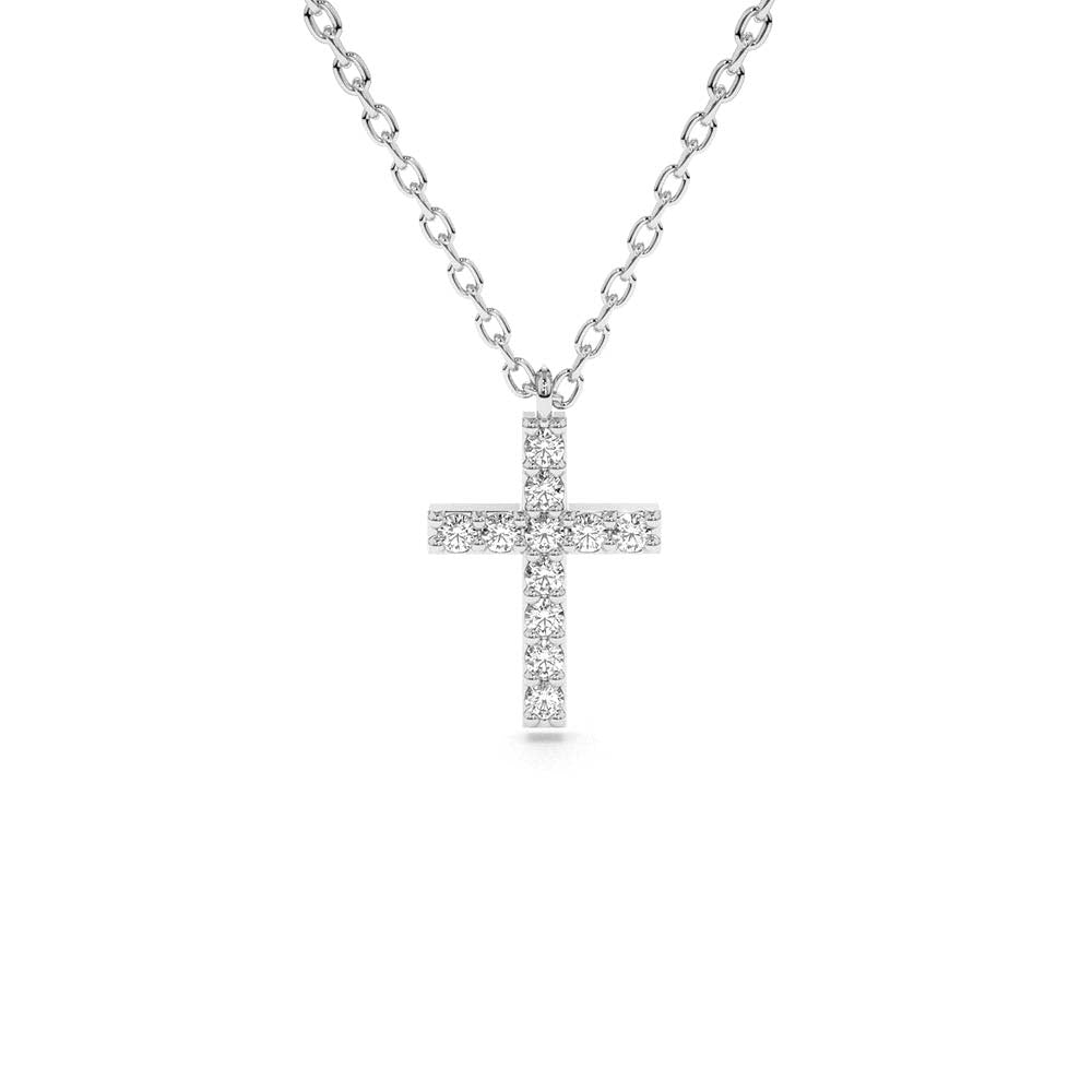 Micro Pave Diamond Cross Necklace in 14K Gold — view 3