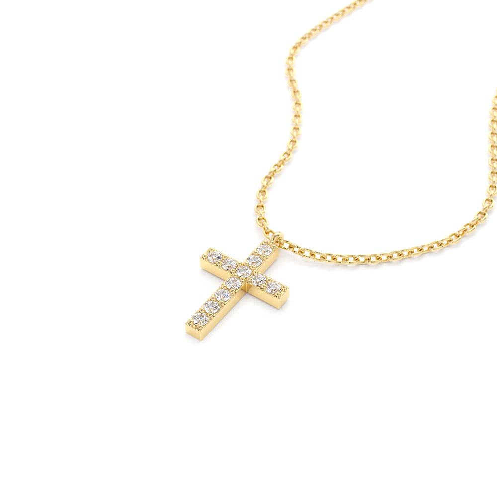 Micro Pave Diamond Cross Necklace in 14K Gold — view 2