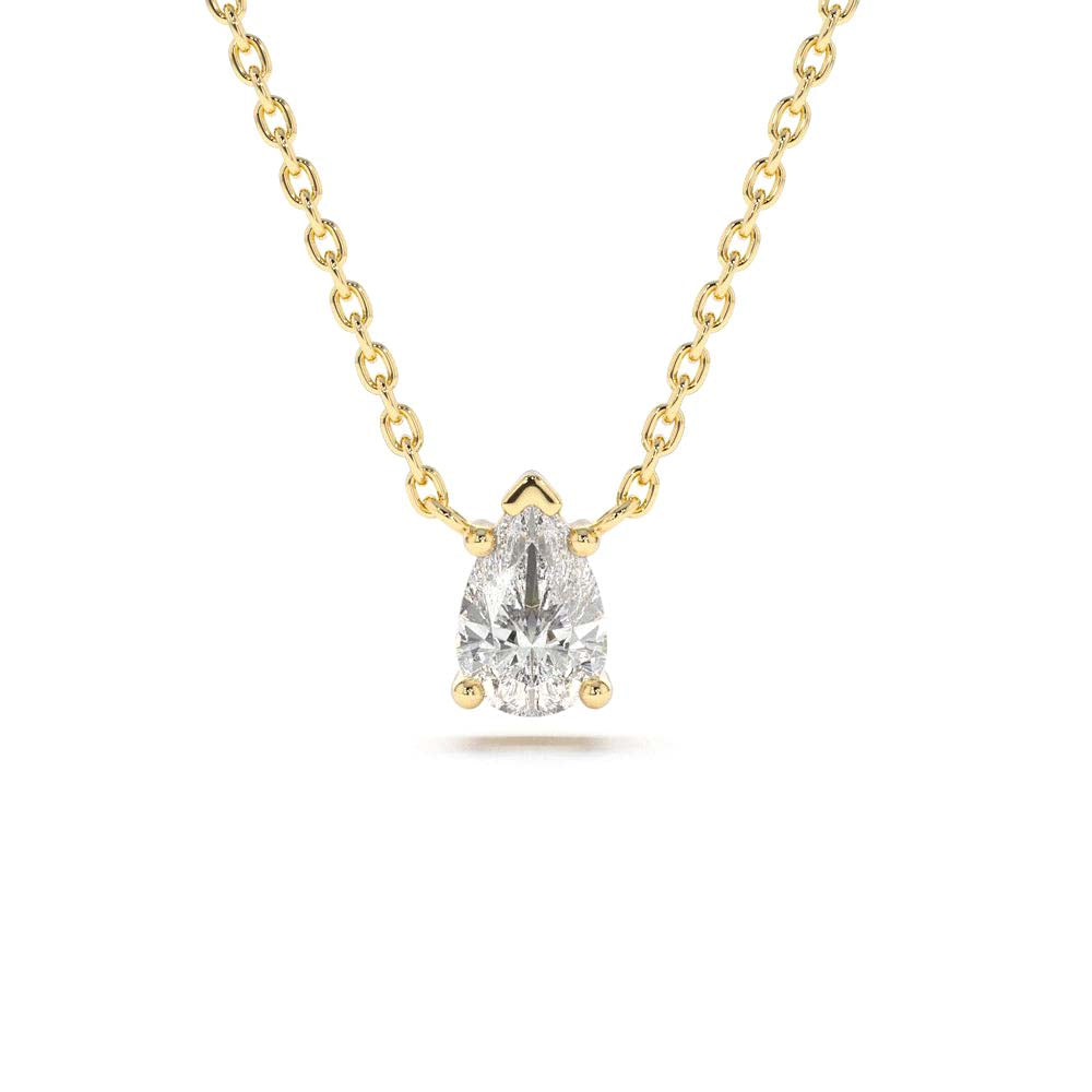 Pear Shape Diamond Solitaire Necklace in 14K Gold — view 1