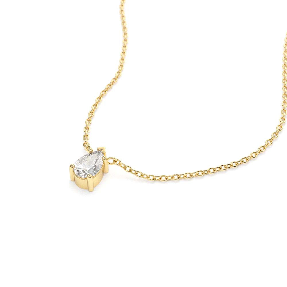 Pear Shape Diamond Solitaire Necklace in 14K Gold — view 2