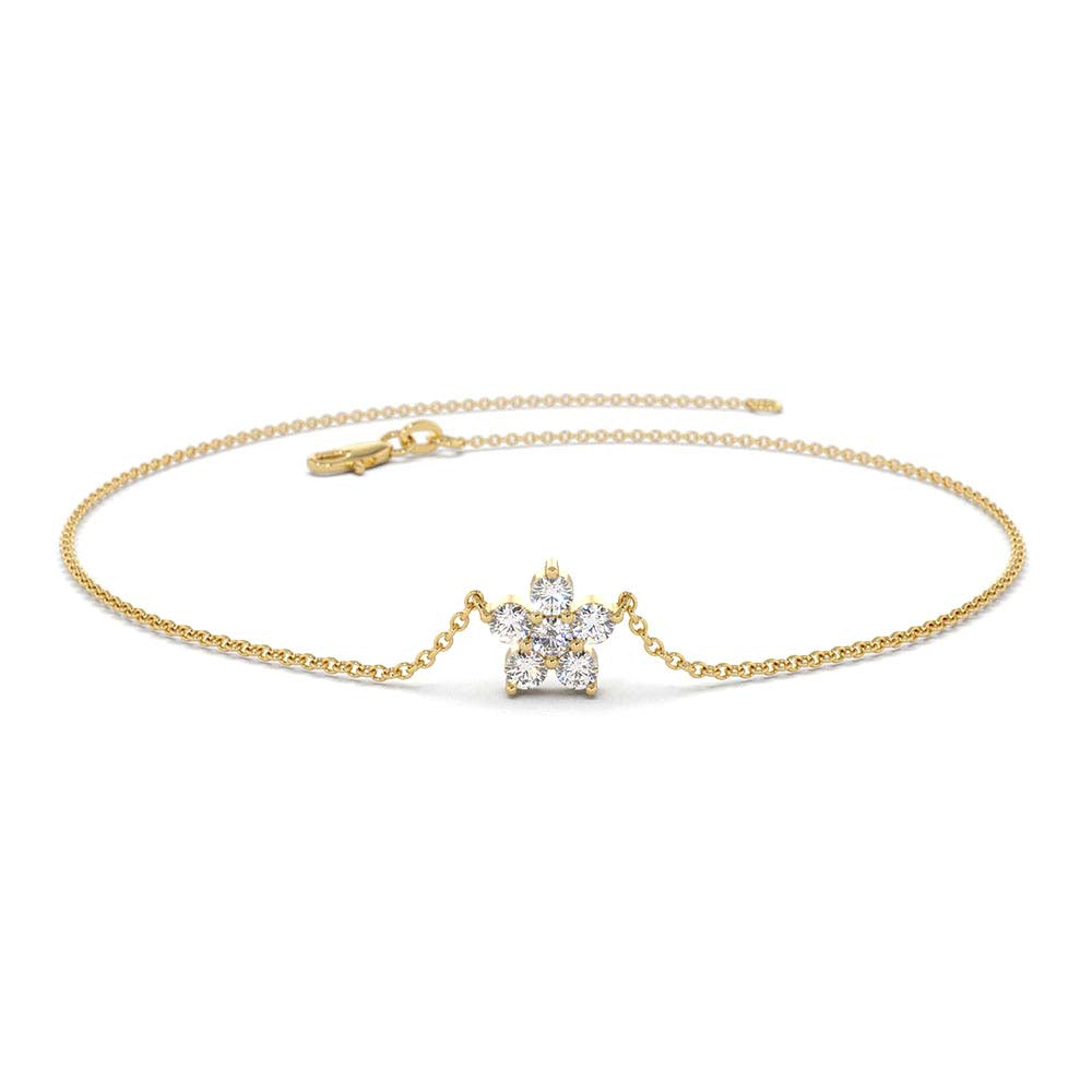Diamond Flower Charm Bracelet in 14K Gold — view 1
