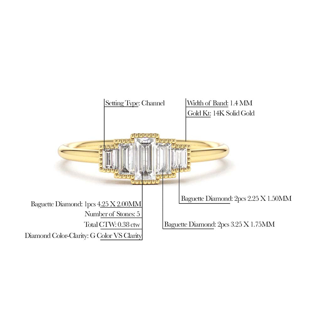 Step Cut Baguette Diamond Ring in 14K Gold — view 2
