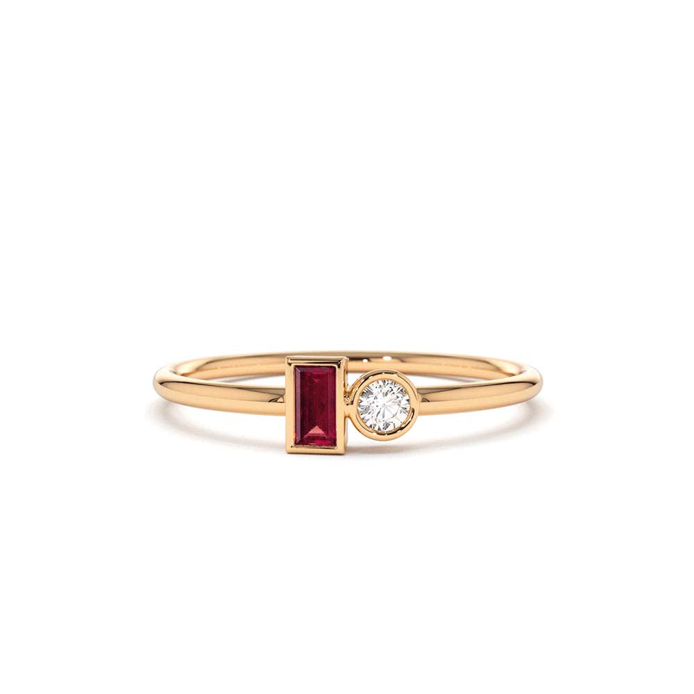 Baguette Ruby and Diamond Ring in 14K Gold — view 4