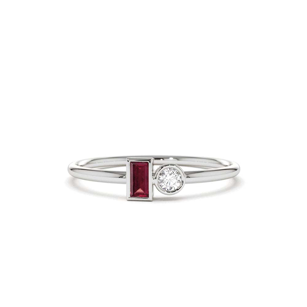 Baguette Ruby and Diamond Ring in 14K Gold — view 3