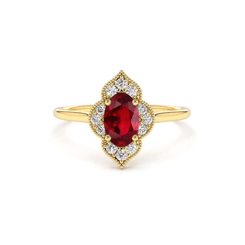 Victorian Genuine Ruby Ring in 14K Gold — view 1