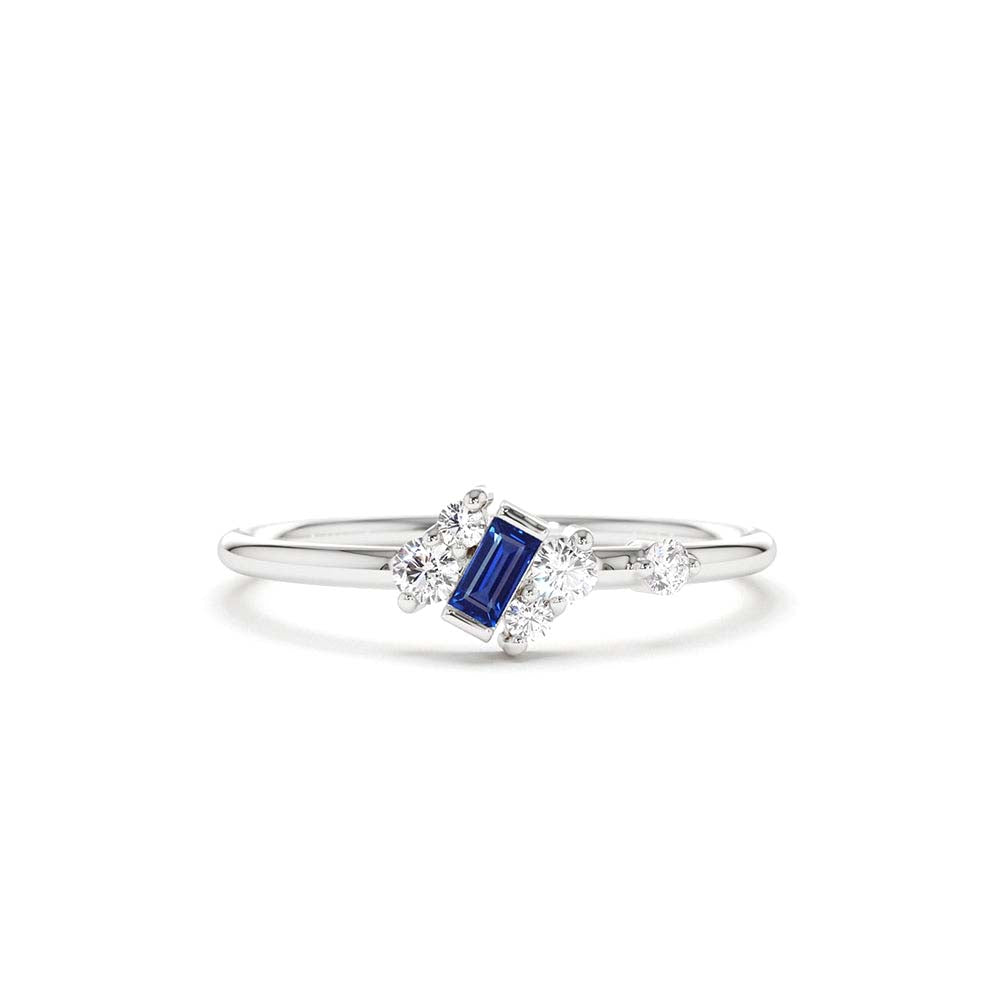 Slanted Baguette Sapphire Ring in 14K Gold — view 2