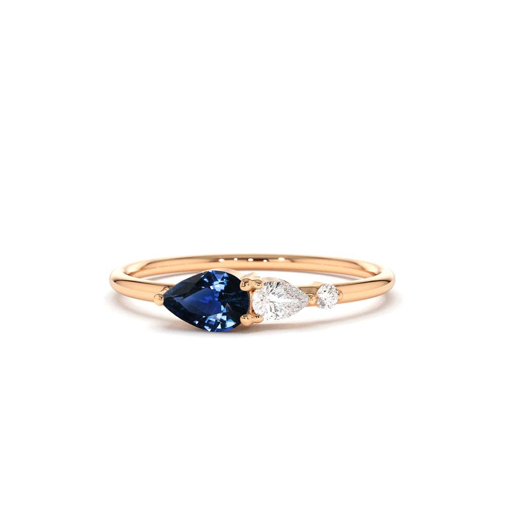 Pear Shape Natural Sapphire with Pear Shape Diamond Ring in 14K Gold — view 3