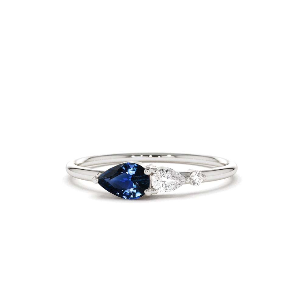 Pear Shape Natural Sapphire with Pear Shape Diamond Ring in 14K Gold — view 2