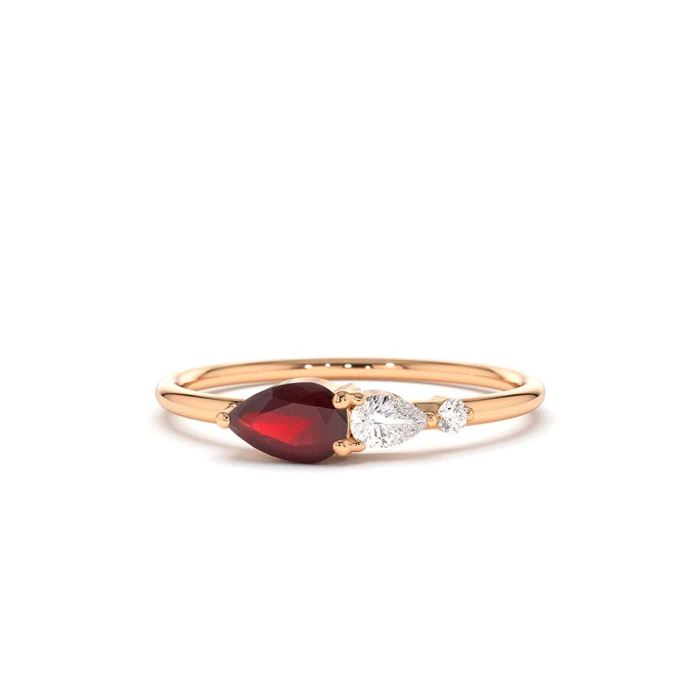 Pear Shape Natural Ruby with Pear Shape Diamond Ring in 14K Gold — view 4