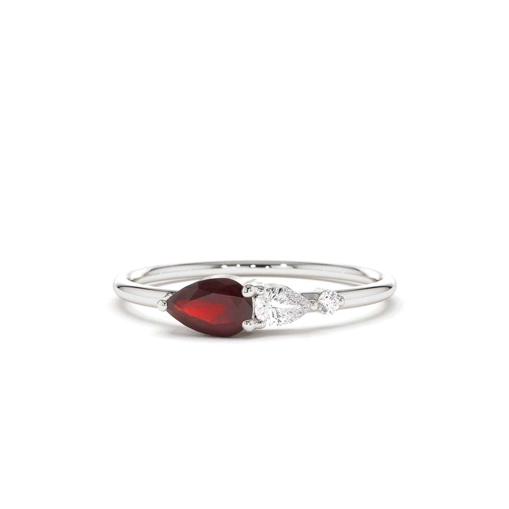 Pear Shape Natural Ruby with Pear Shape Diamond Ring in 14K Gold — view 3