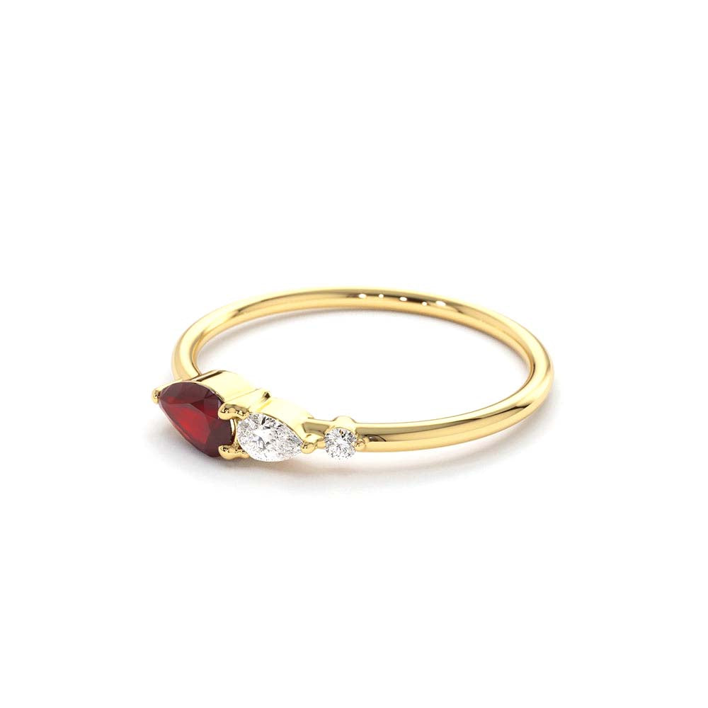 Pear Shape Natural Ruby with Pear Shape Diamond Ring in 14K Gold — view 2