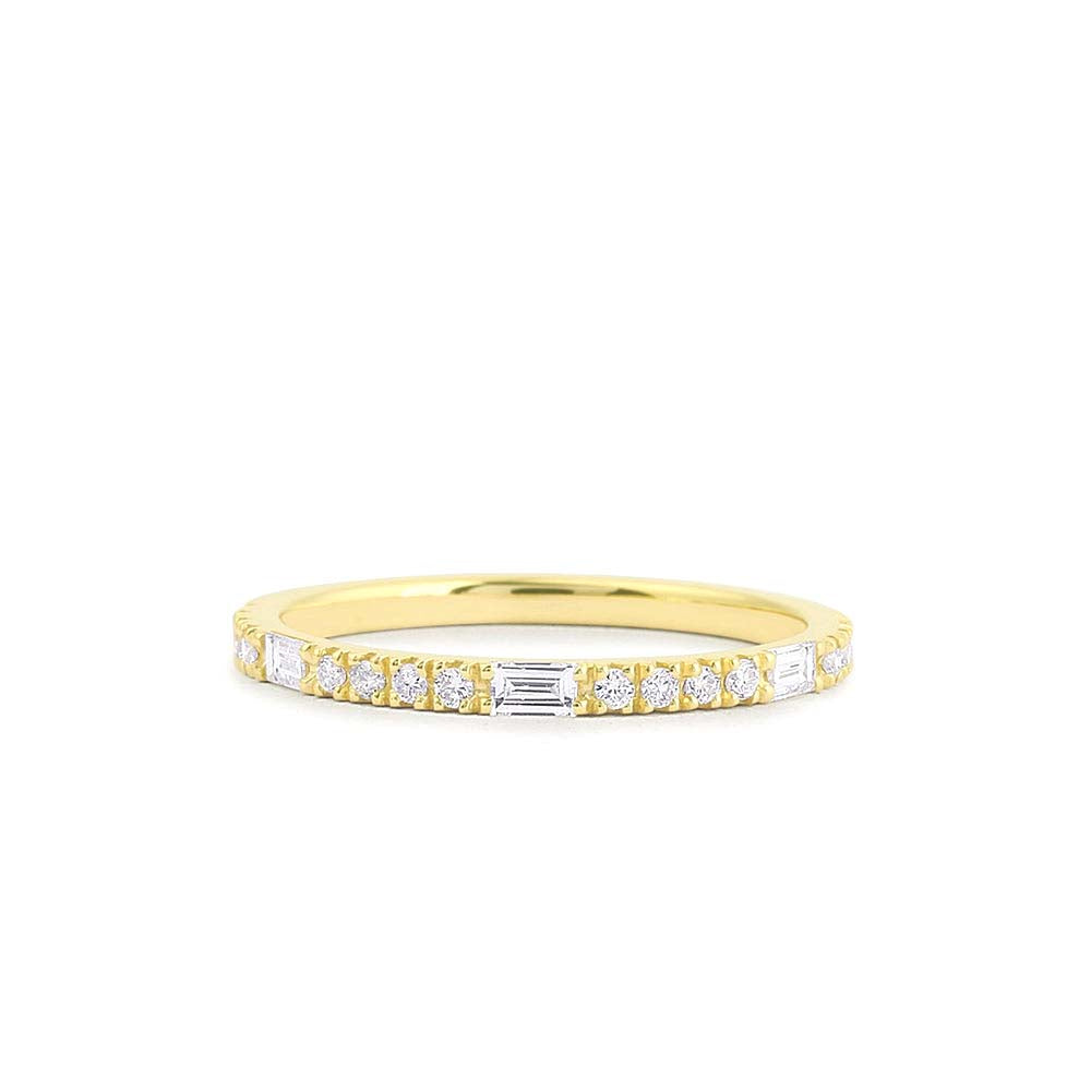 Baguette and Round Cut Diamond Wedding Band in 14K Gold — view 1
