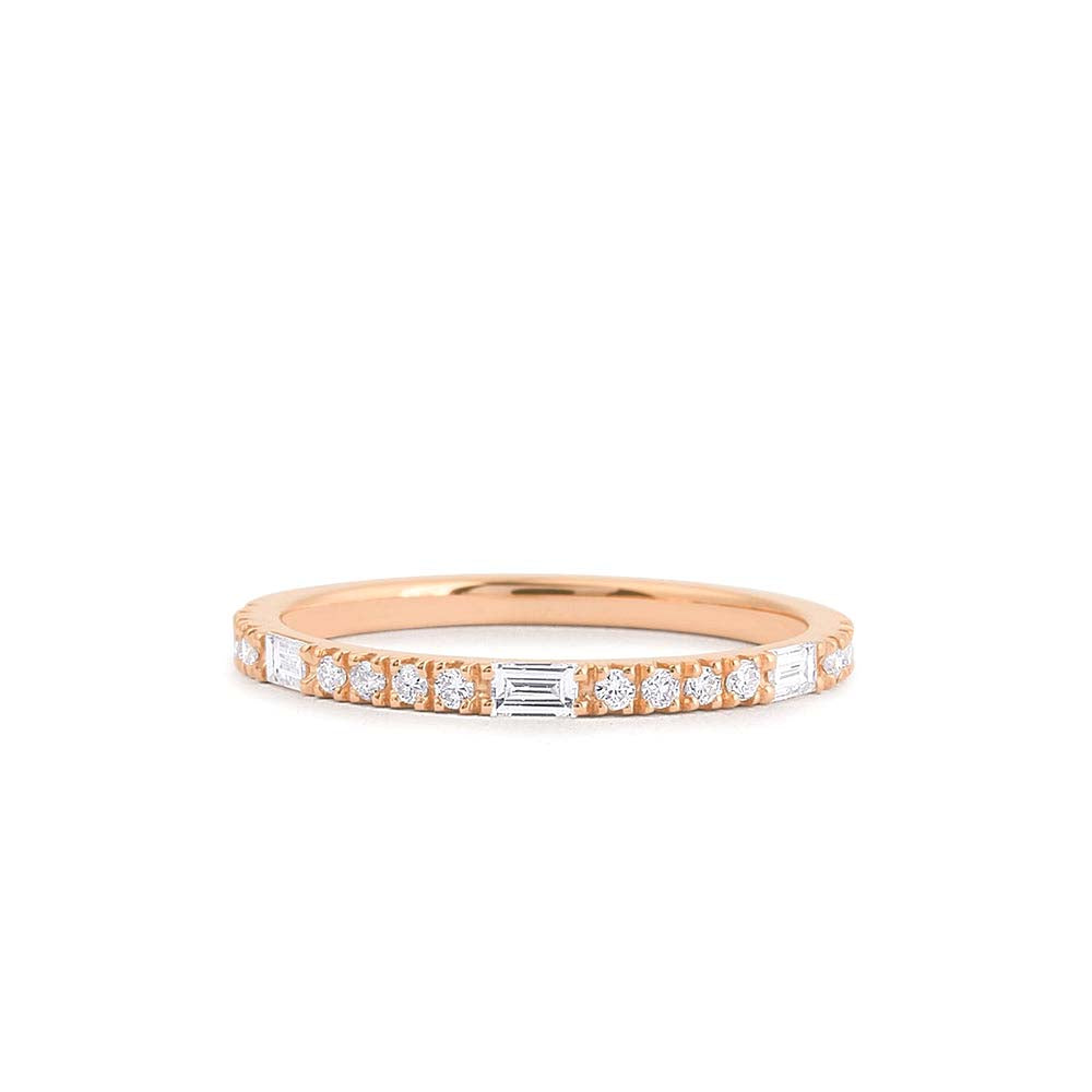 Baguette and Round Cut Diamond Wedding Band in 14K Gold — view 5