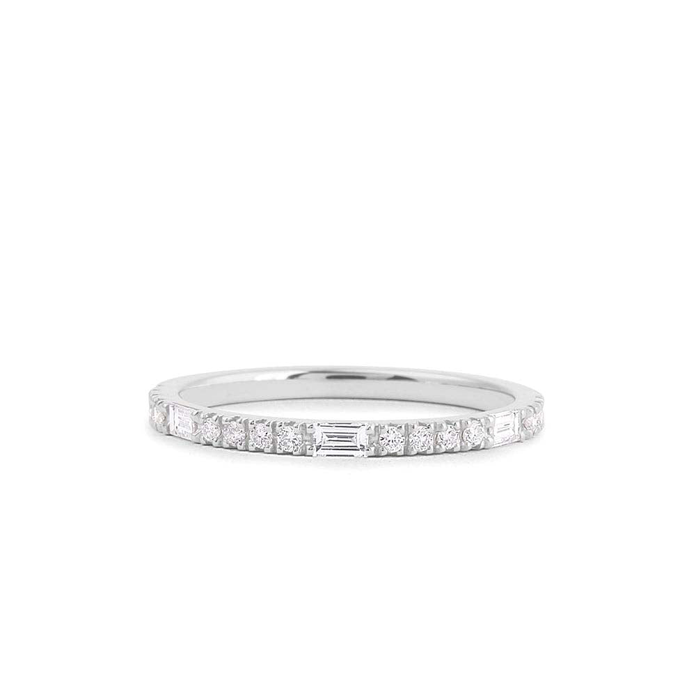 Baguette and Round Cut Diamond Wedding Band in 14K Gold — view 4