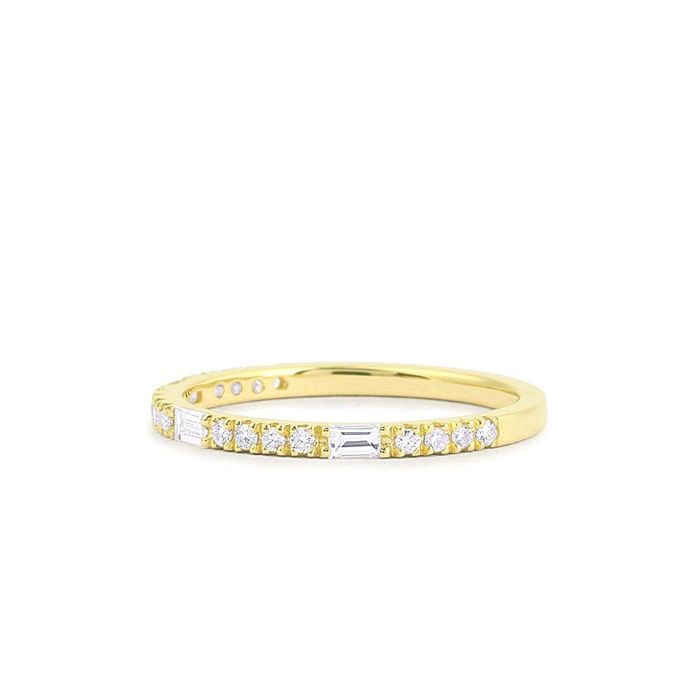 Baguette and Round Cut Diamond Wedding Band in 14K Gold — view 3