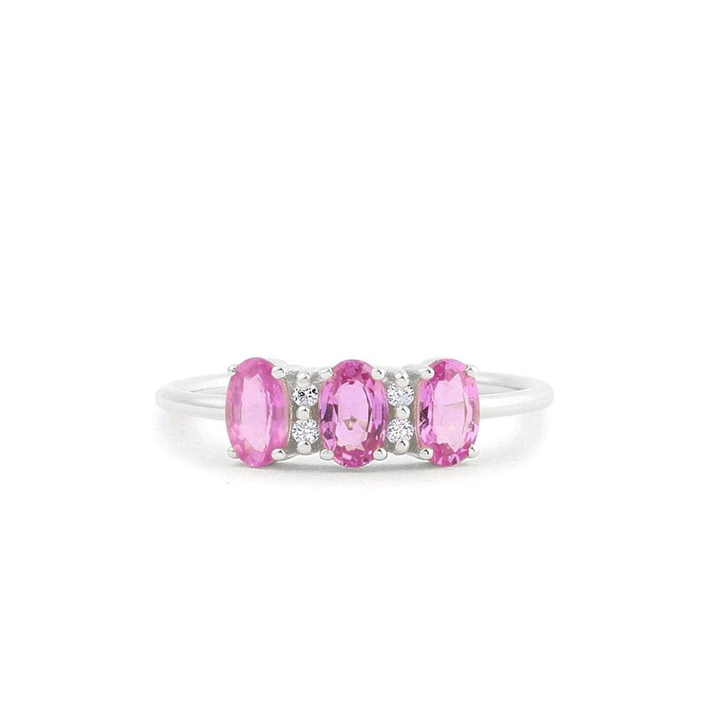 Oval Genuine Pink Sapphire and Diamond Ring in 14K Gold — view 3