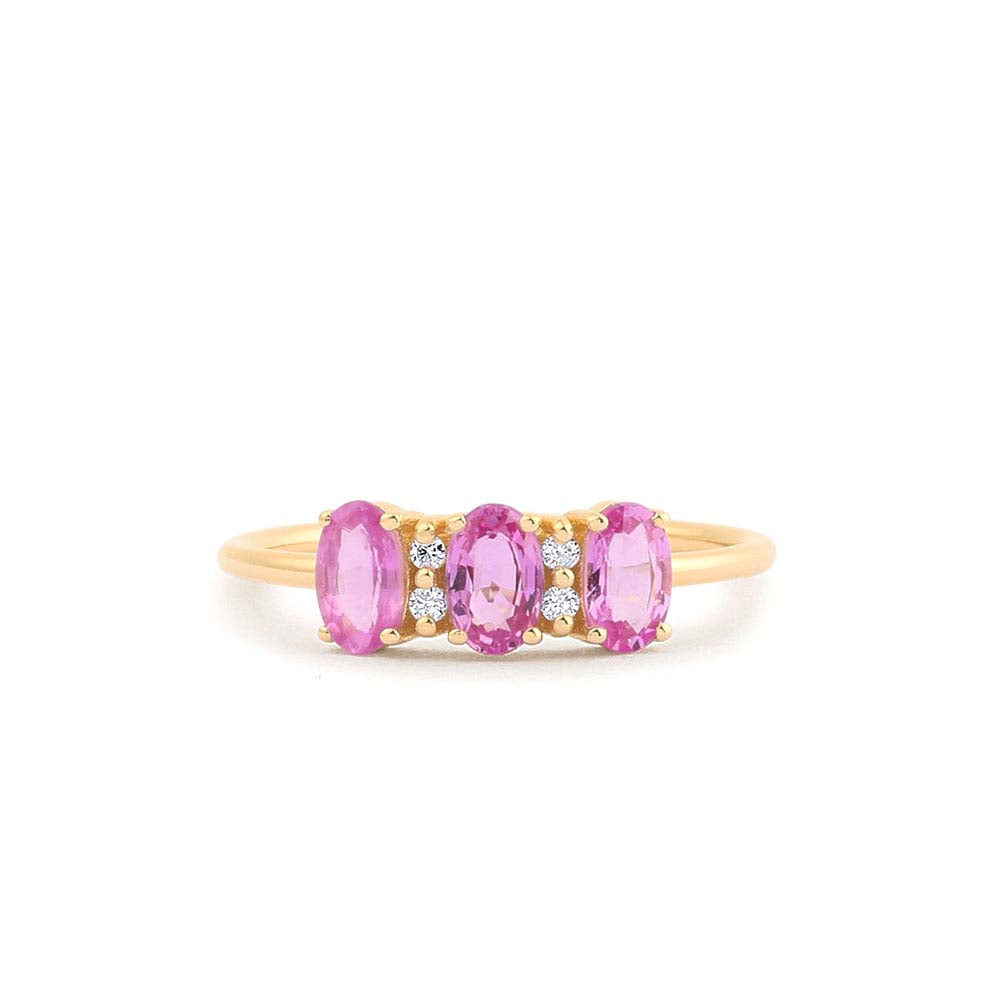 Oval Genuine Pink Sapphire and Diamond Ring in 14K Gold — view 4