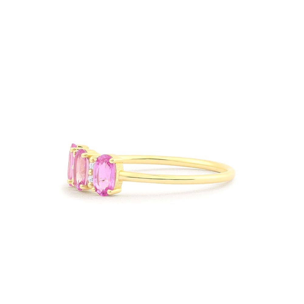 Oval Genuine Pink Sapphire and Diamond Ring in 14K Gold — view 2