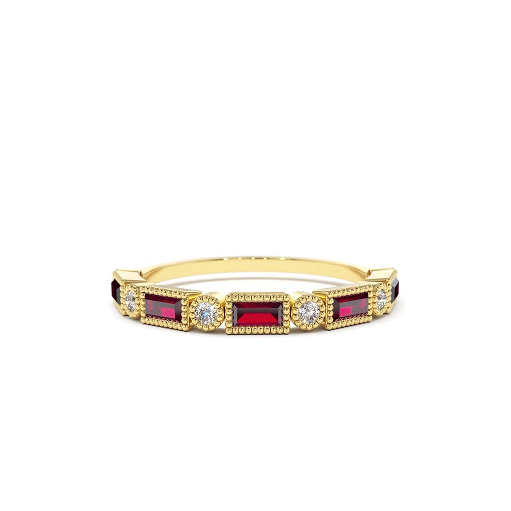 Baguette Ruby and Diamond Ring in 14K Gold — view 1