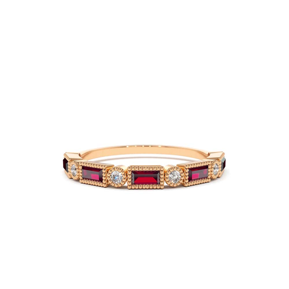 Baguette Ruby and Diamond Ring in 14K Gold — view 4
