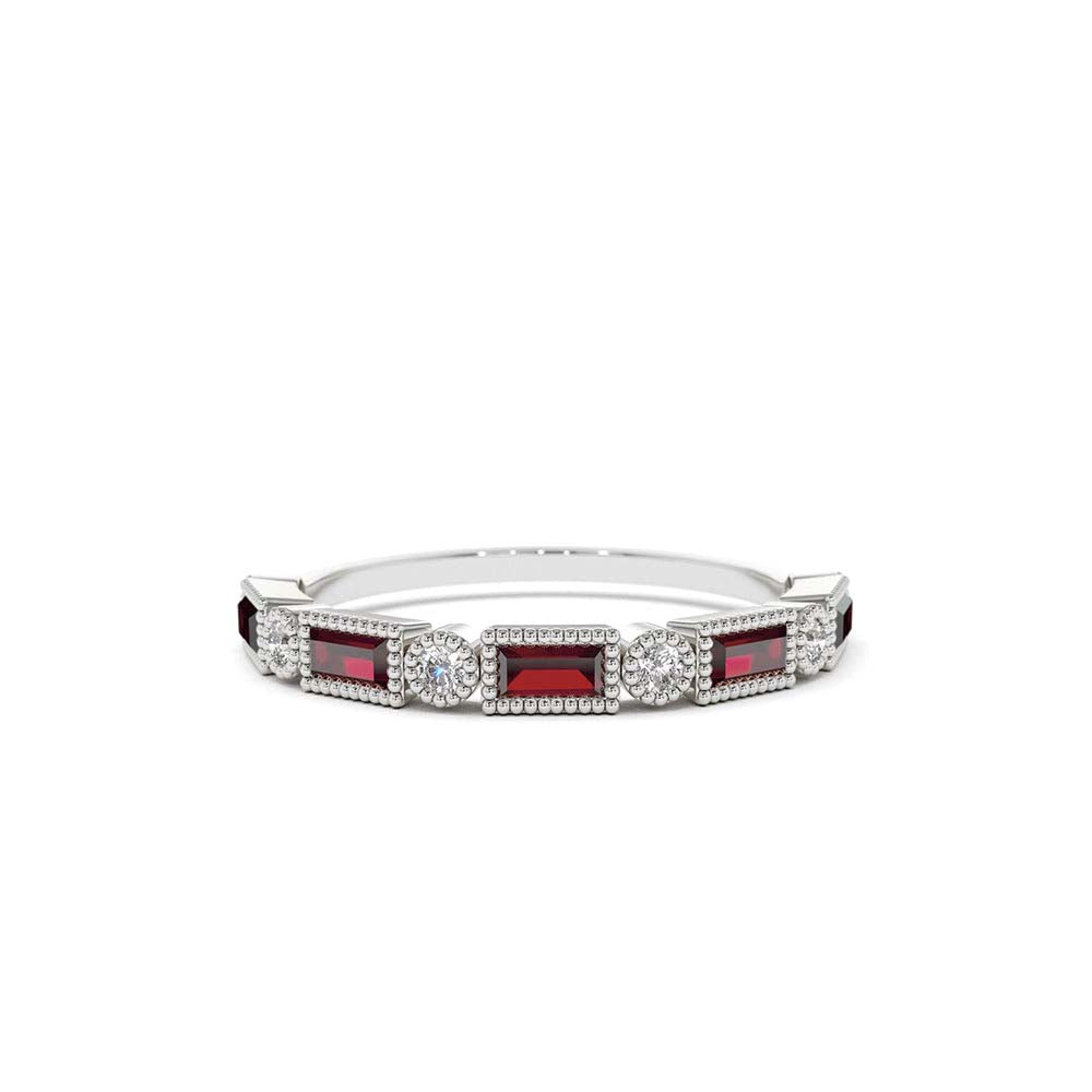 Baguette Ruby and Diamond Ring in 14K Gold — view 3