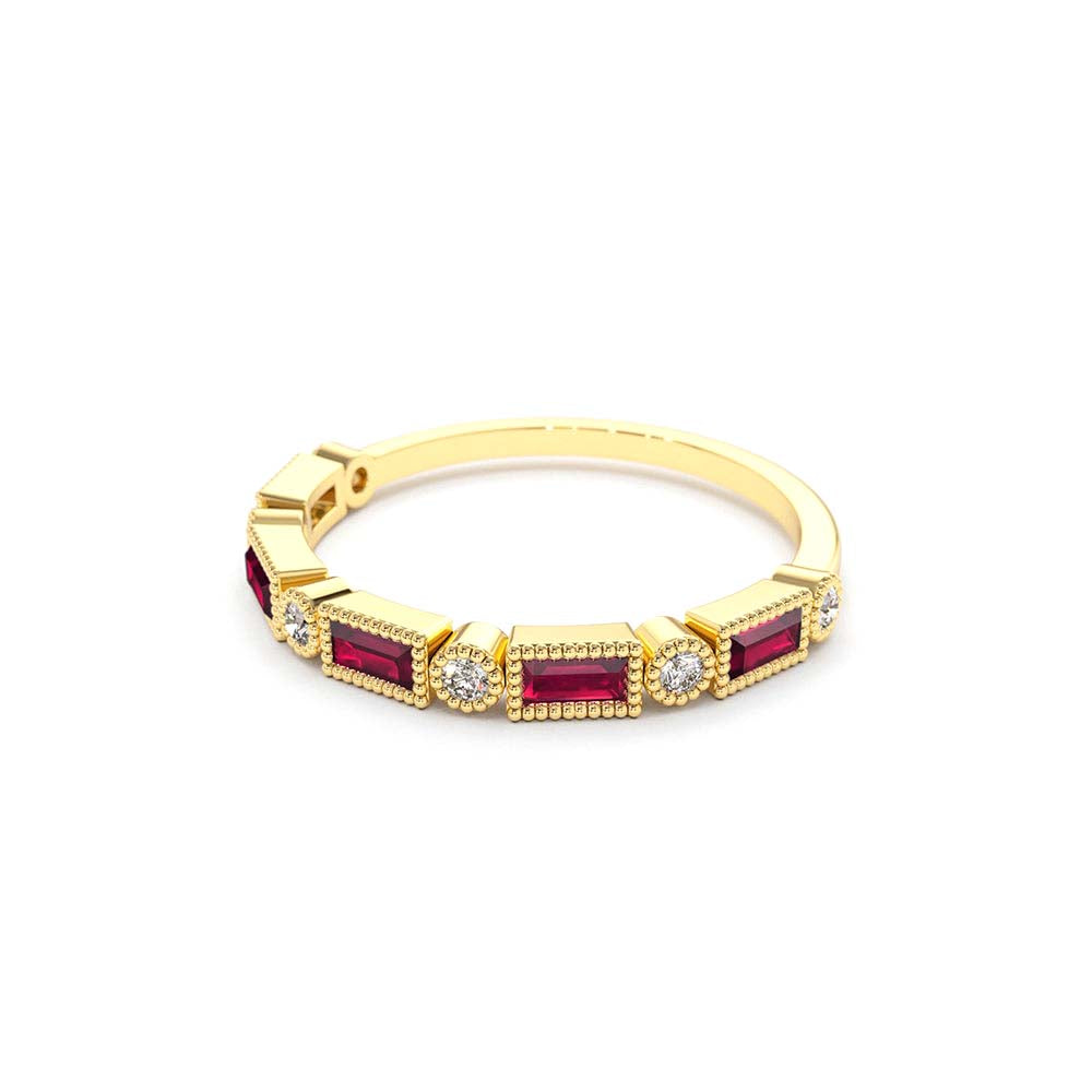 Baguette Ruby and Diamond Ring in 14K Gold — view 2