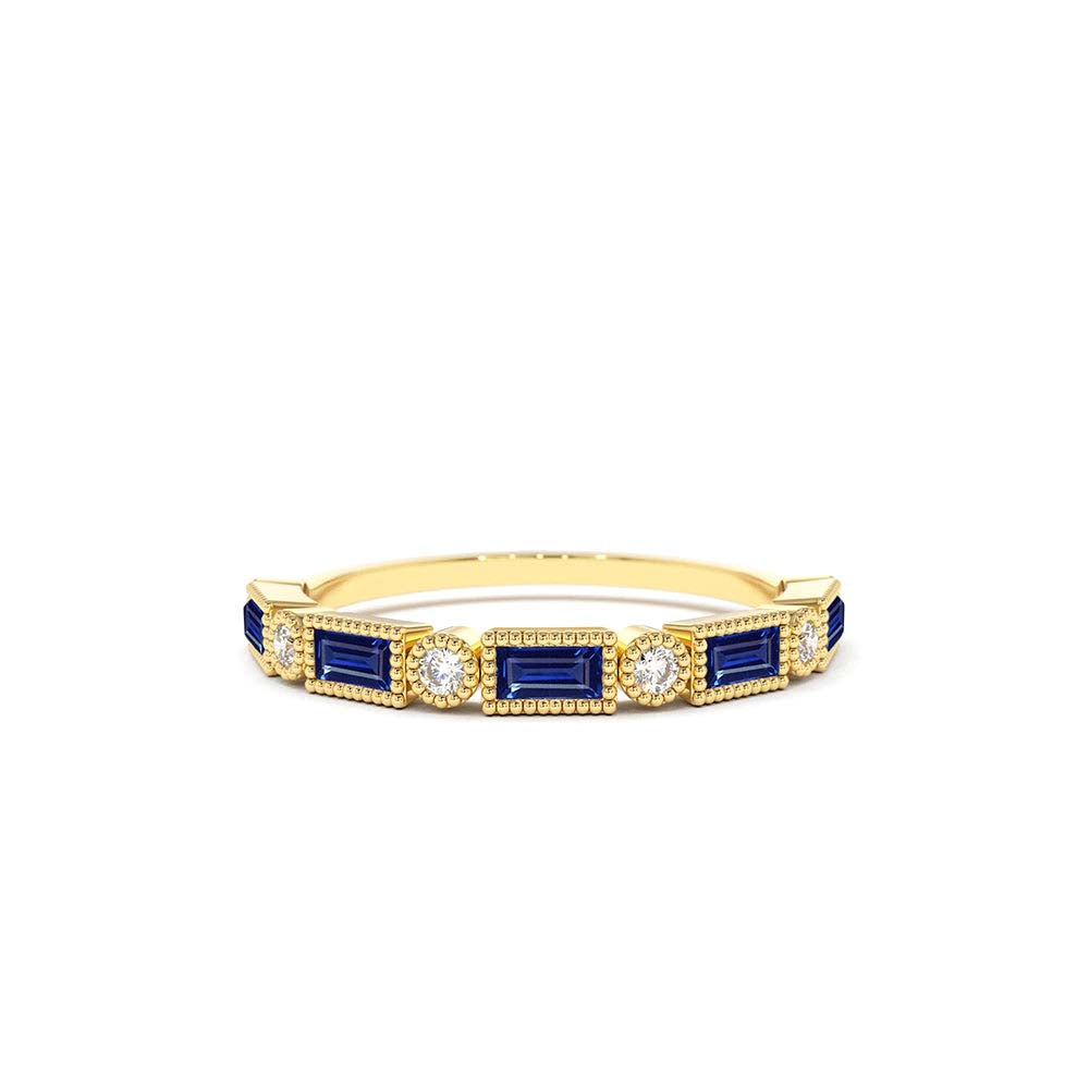 Sapphire Baguette and Diamond Ring in 14K Gold — view 1