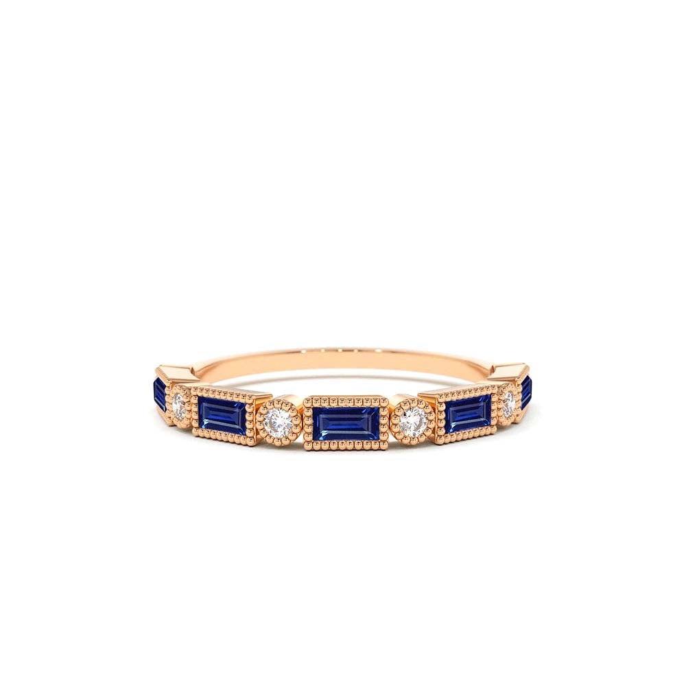 Sapphire Baguette and Diamond Ring in 14K Gold — view 4