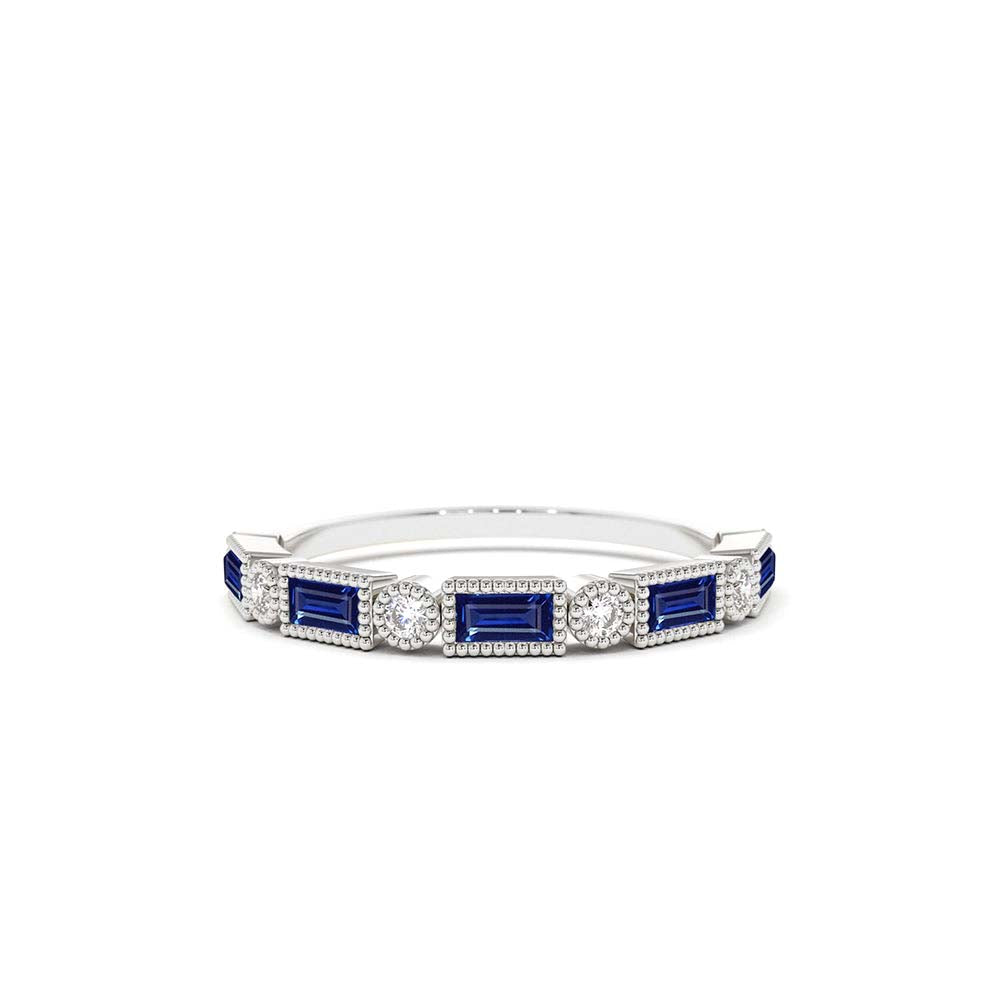 Sapphire Baguette and Diamond Ring in 14K Gold — view 3