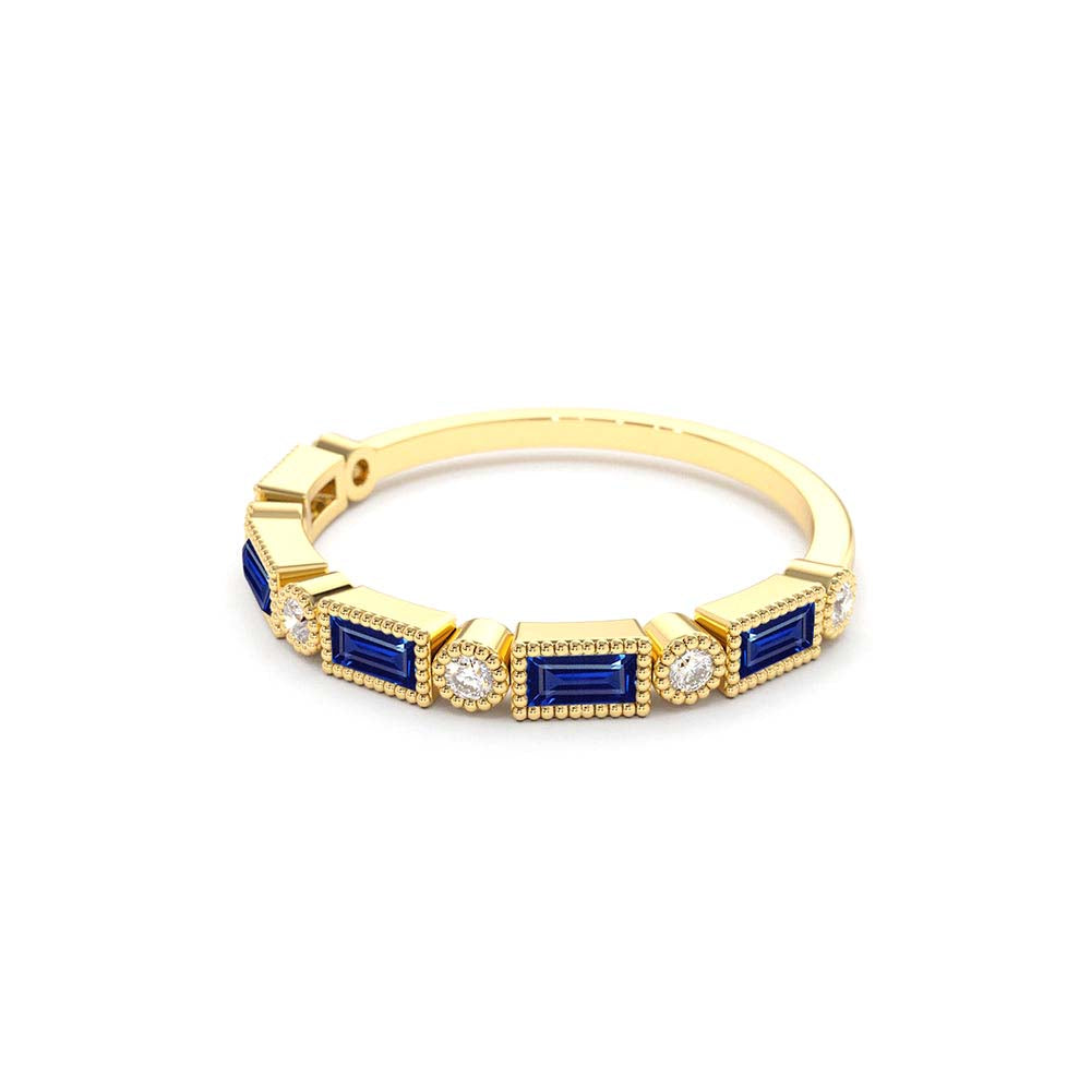 Sapphire Baguette and Diamond Ring in 14K Gold — view 2