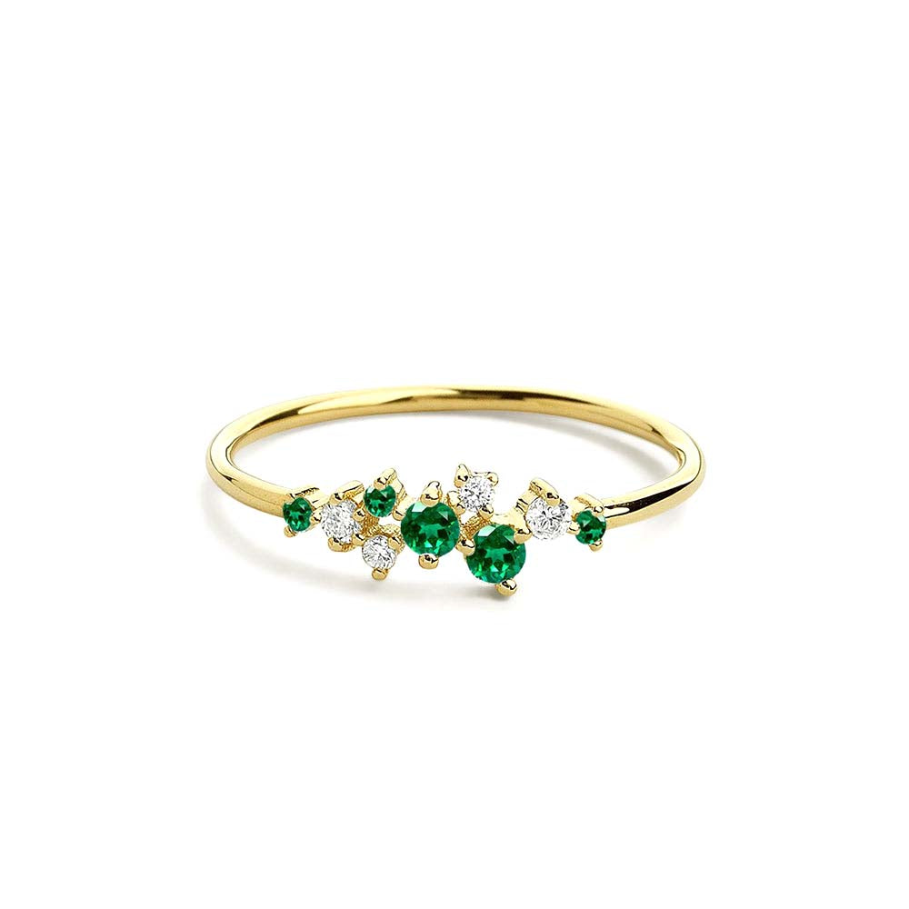 Emerald and Diamond Cluster Ring in 14K Gold — view 1