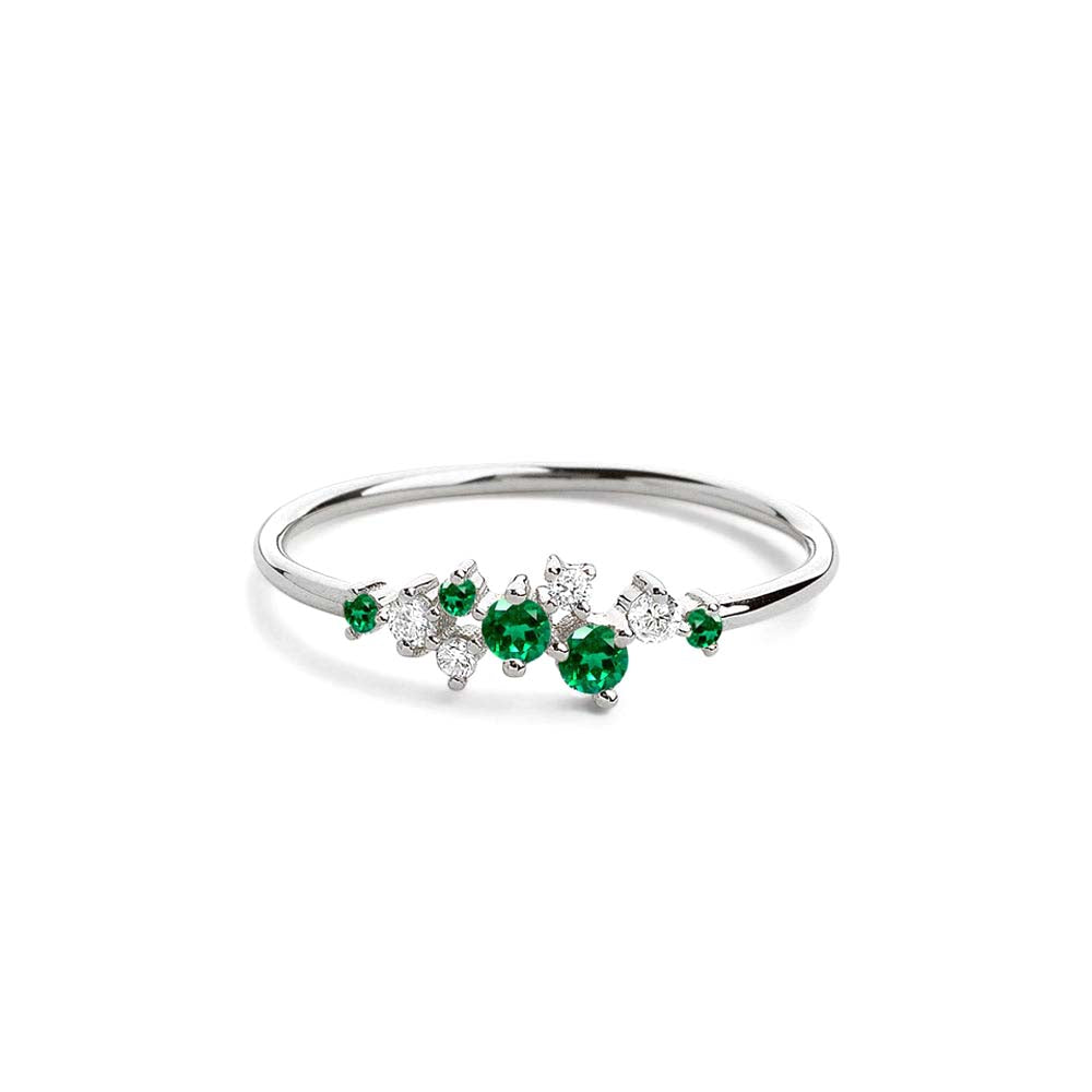 Emerald and Diamond Cluster Ring in 14K Gold — view 3
