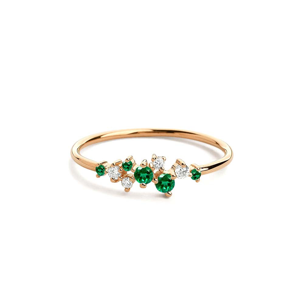 Emerald and Diamond Cluster Ring in 14K Gold — view 4