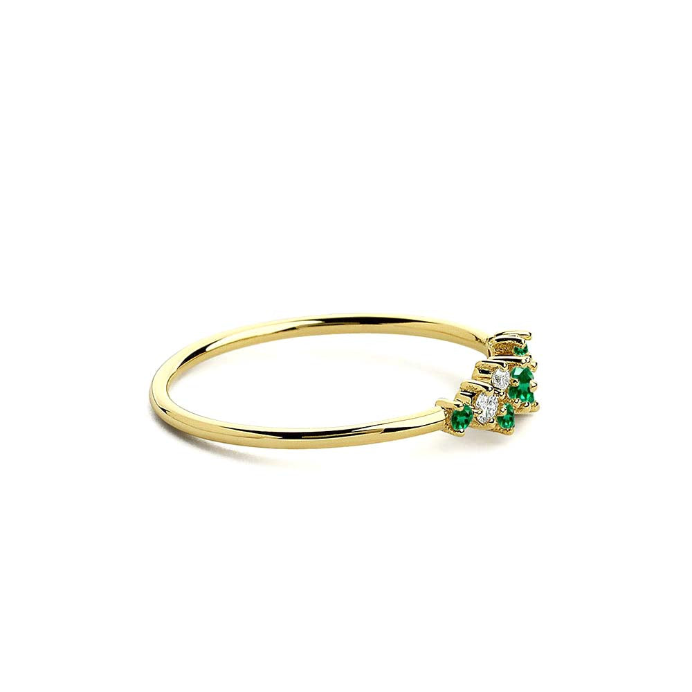 Emerald and Diamond Cluster Ring in 14K Gold — view 2