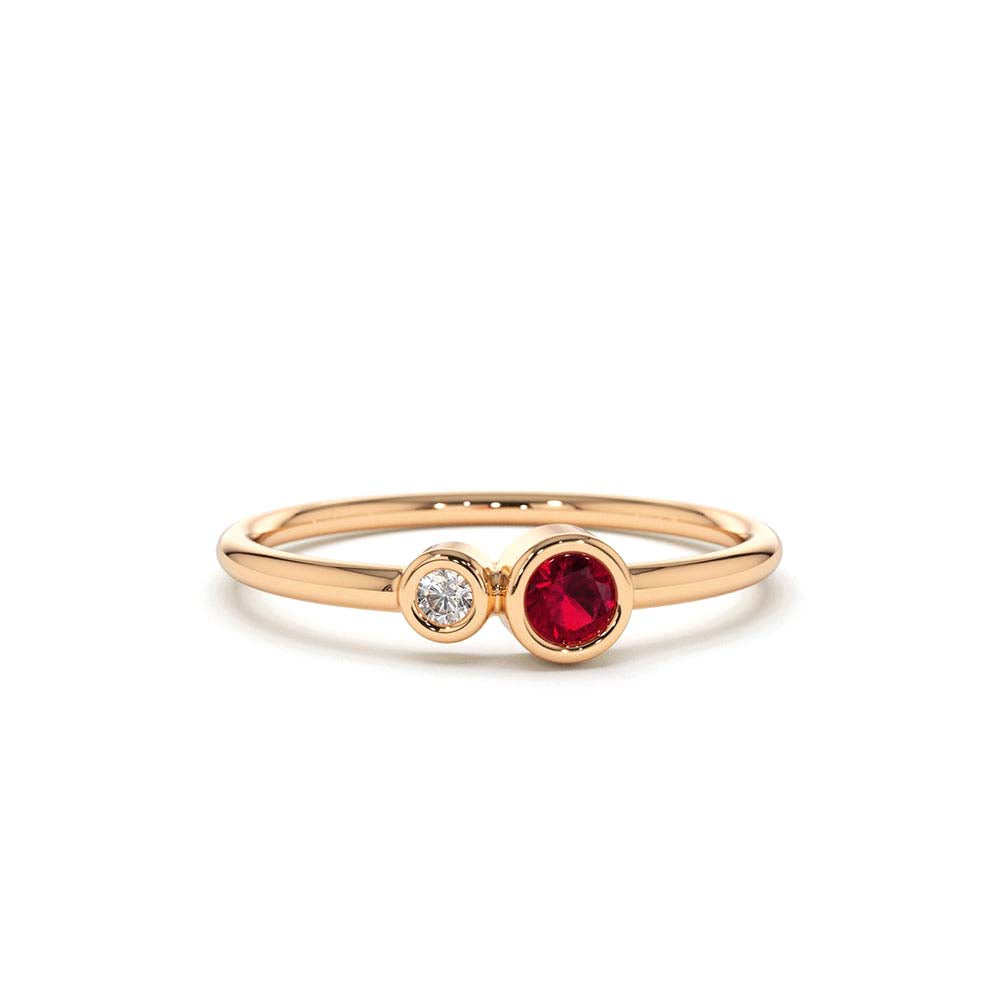 Bezel Setting Ruby and Diamond Ring in 14K Gold — view 4