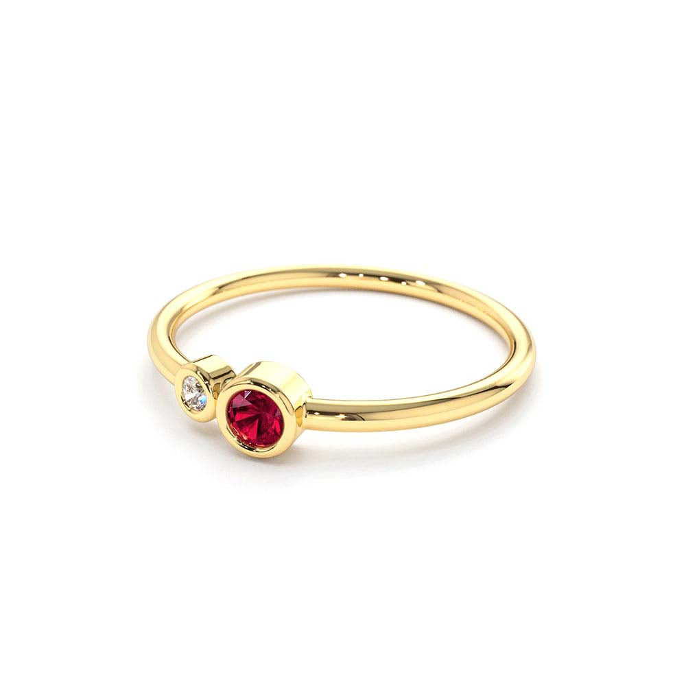 Bezel Setting Ruby and Diamond Ring in 14K Gold — view 2