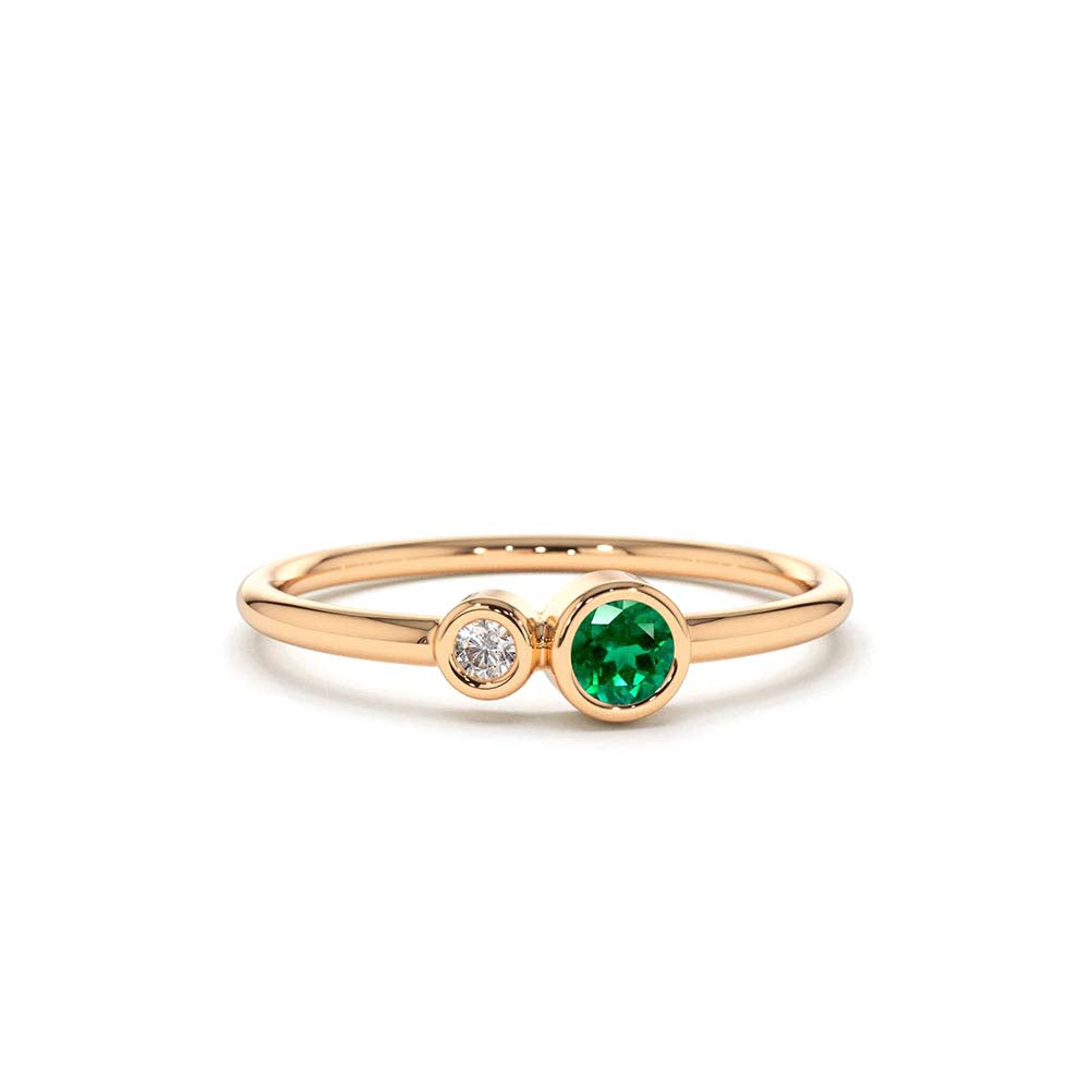 Bezel Setting Emerald and Diamond Ring in 14K Gold — view 4