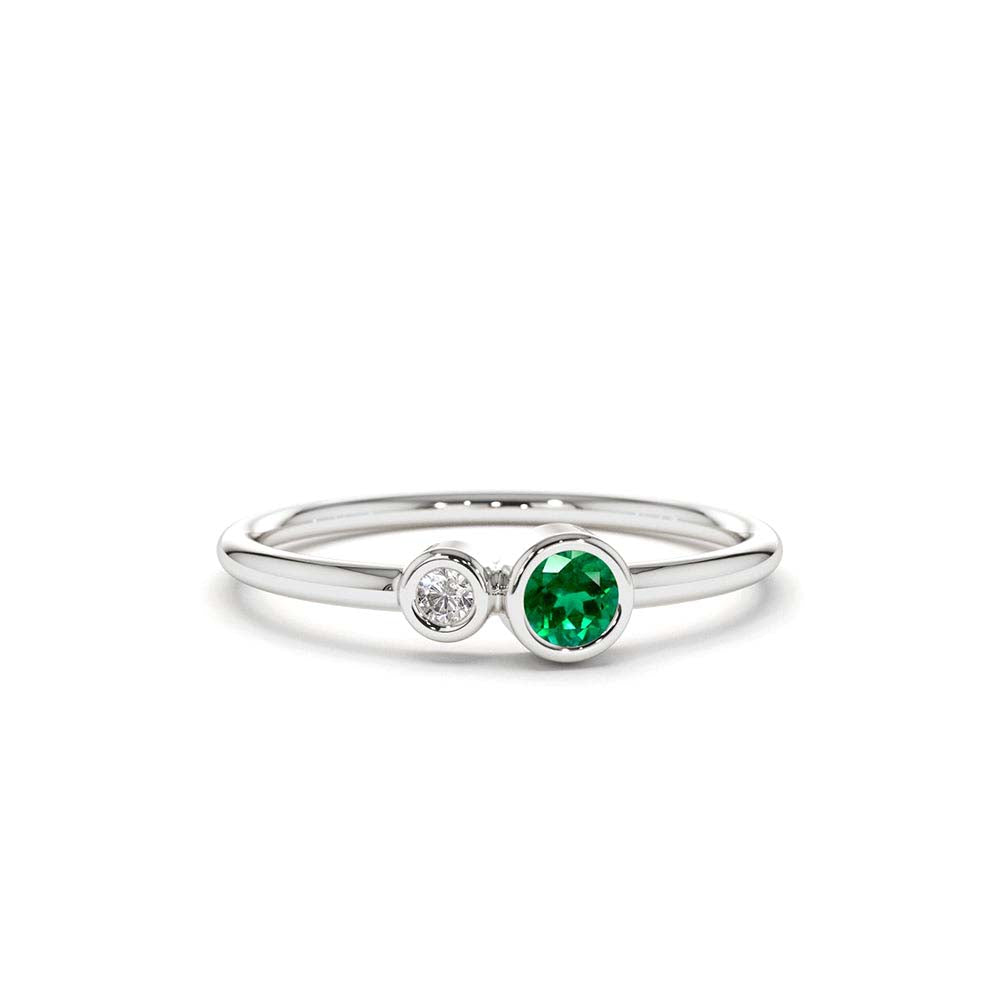 Bezel Setting Emerald and Diamond Ring in 14K Gold — view 3