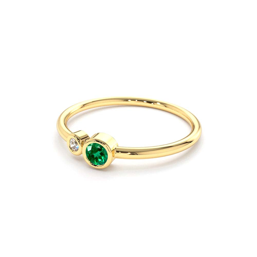Bezel Setting Emerald and Diamond Ring in 14K Gold — view 2
