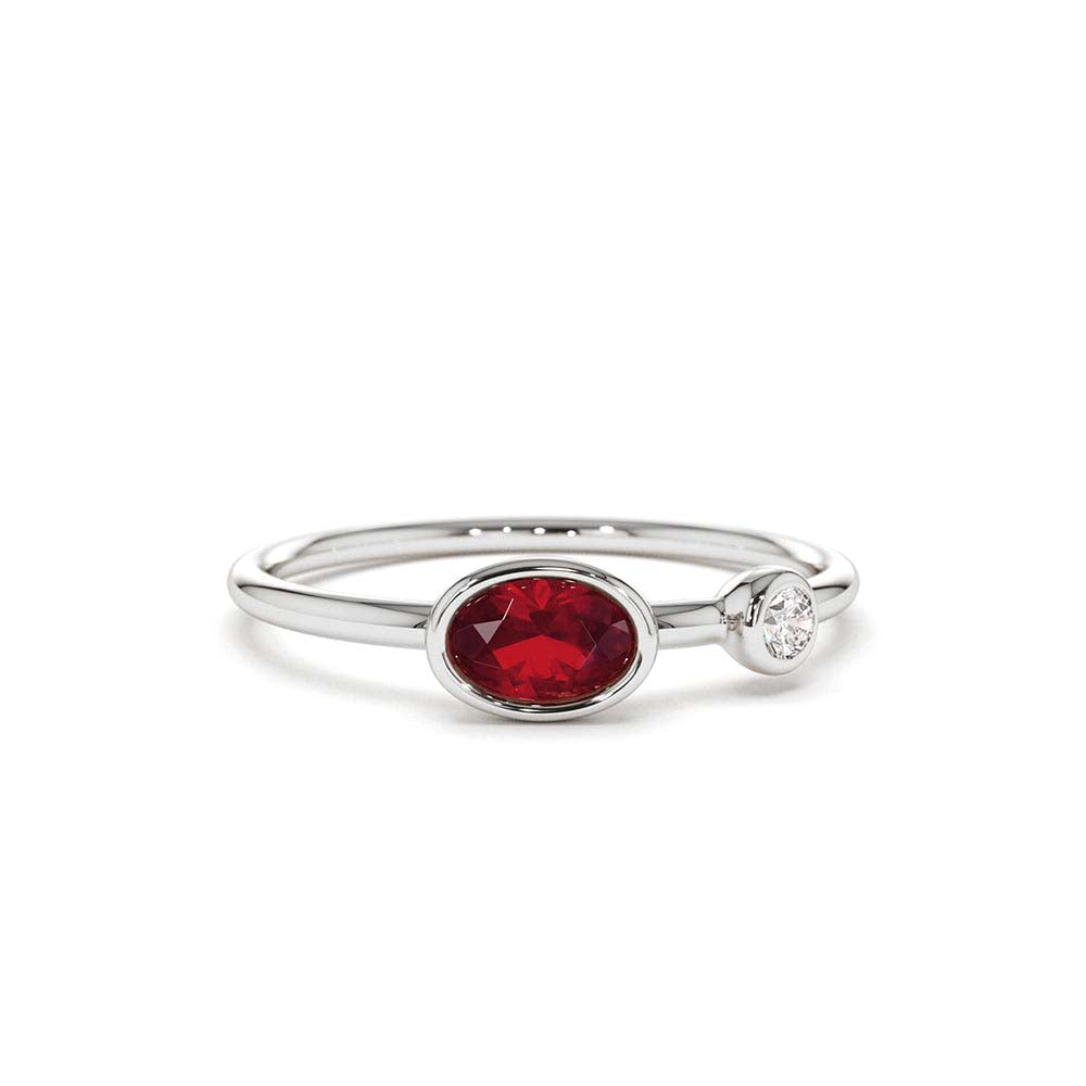 Oval Shape Bezel Setting Ruby and Diamond Ring in 14K Gold — view 3