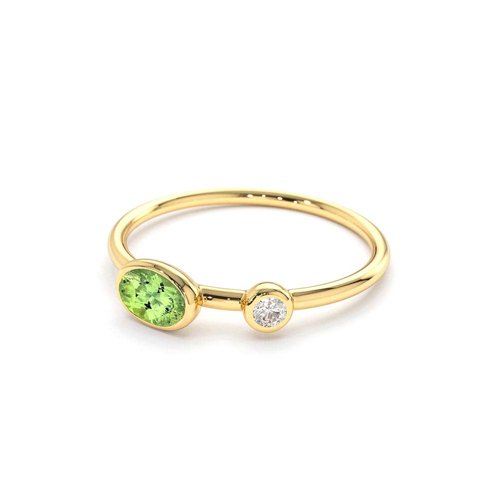 Oval Peridot and Diamond Ring in 14K Gold — view 3