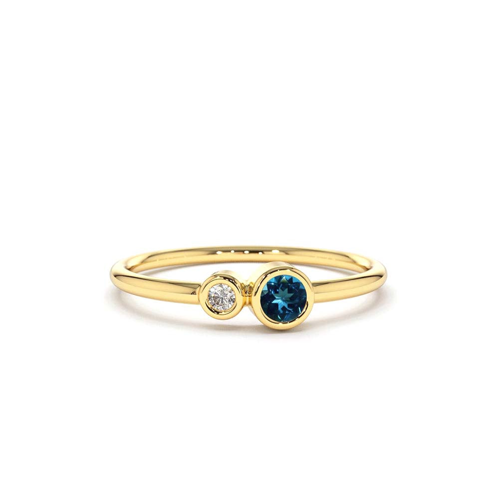 Bezel Setting London Blue Topaz and Diamond Ring in 14K Gold — view 1