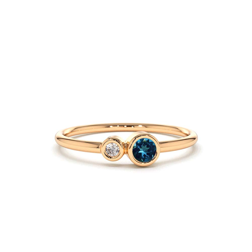 Bezel Setting London Blue Topaz and Diamond Ring in 14K Gold — view 4