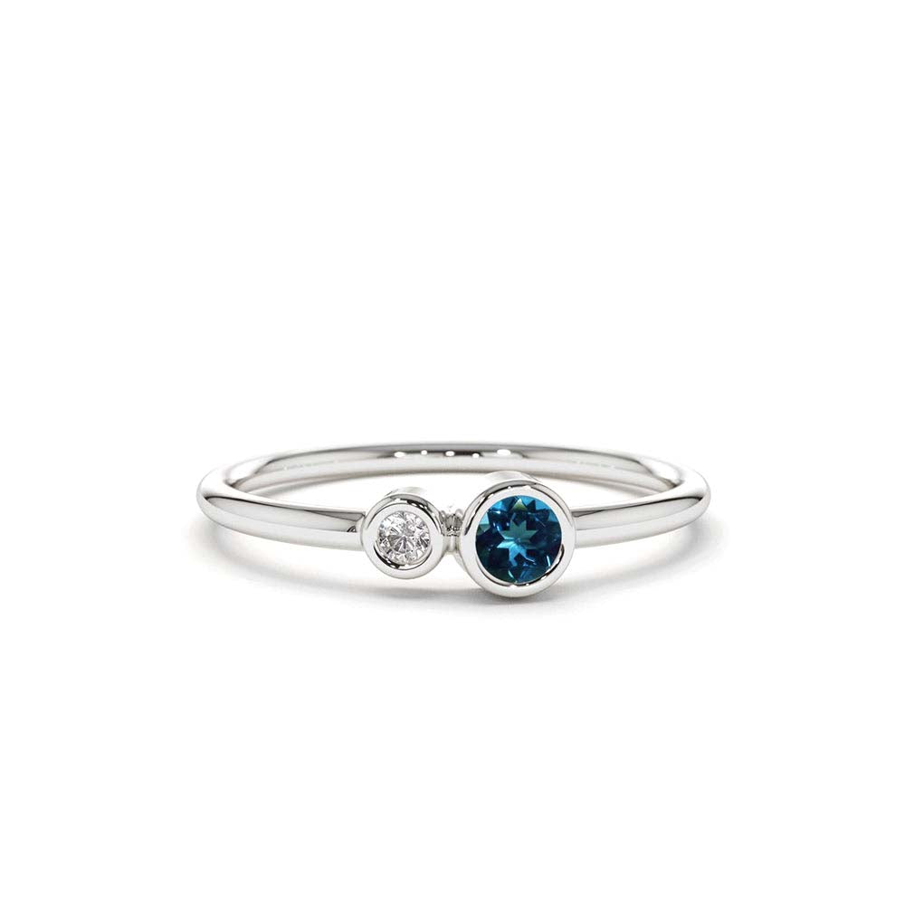 Bezel Setting London Blue Topaz and Diamond Ring in 14K Gold — view 3